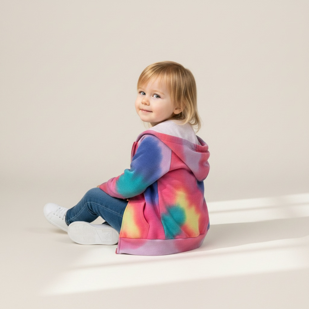 Justice Girls Long Raglan Sleeve Rainbow Tie Dye Zip-Up Hoodie